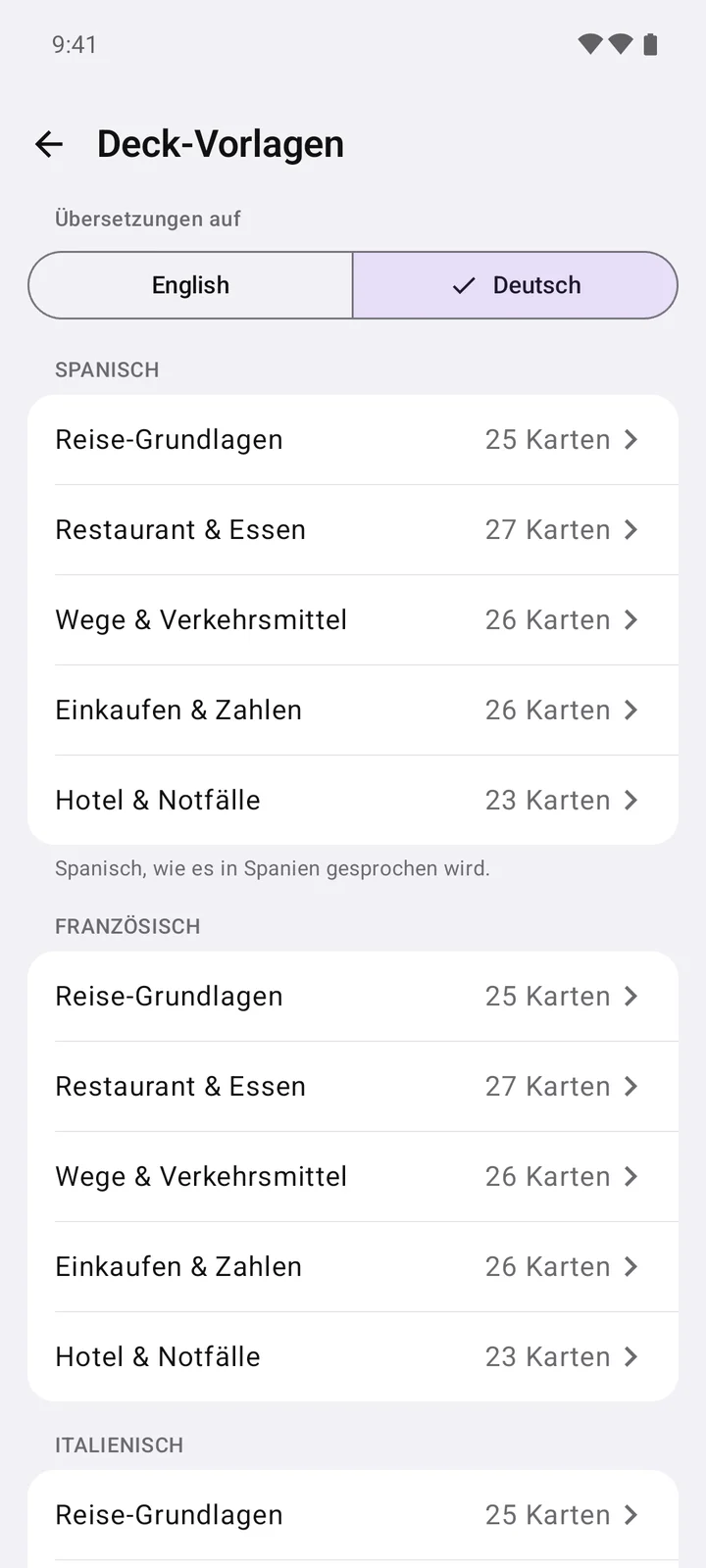 Flashwise App — 50 Reise-Decks