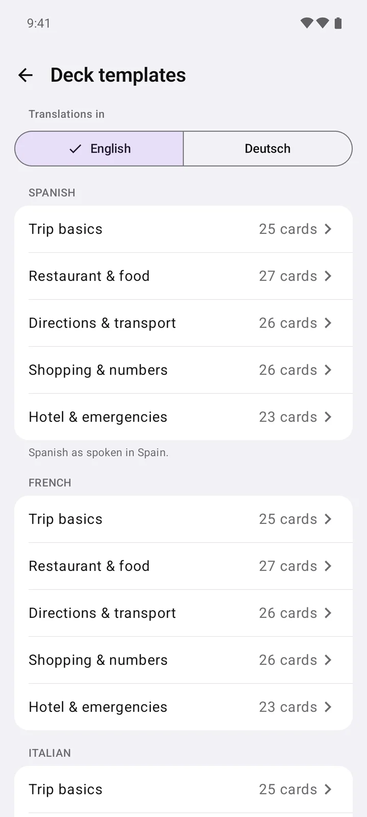 Flashwise app — 50 travel decks